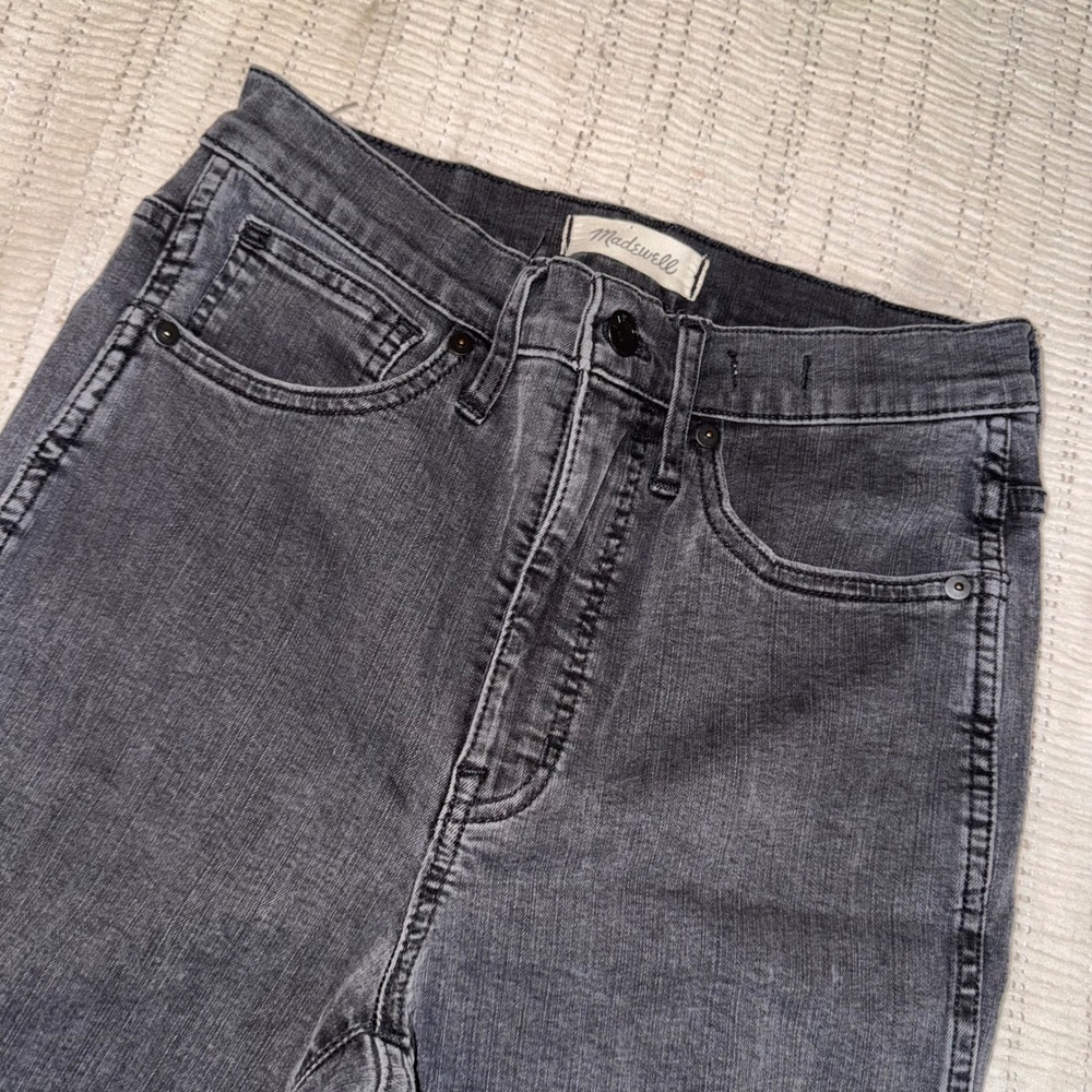 Madewell Stovepipe High Rise Straight Leg Jeans Faded Black Raw Hem Size 27